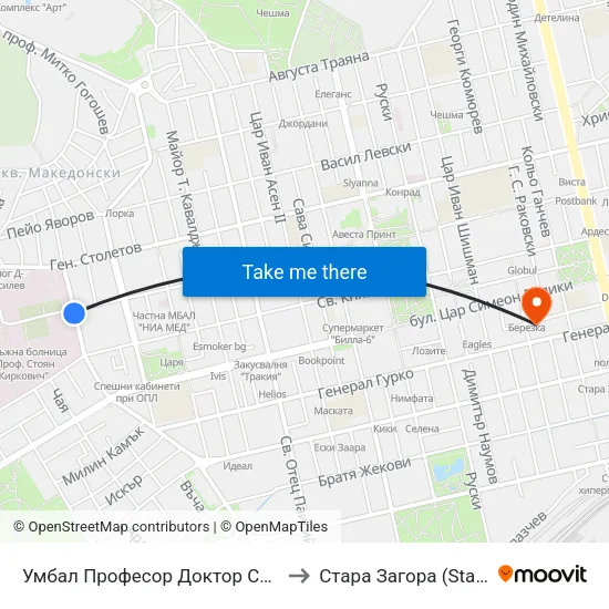 Умбал Професор Доктор Стоян Киркович to Стара Загора (Stara Zagora) map