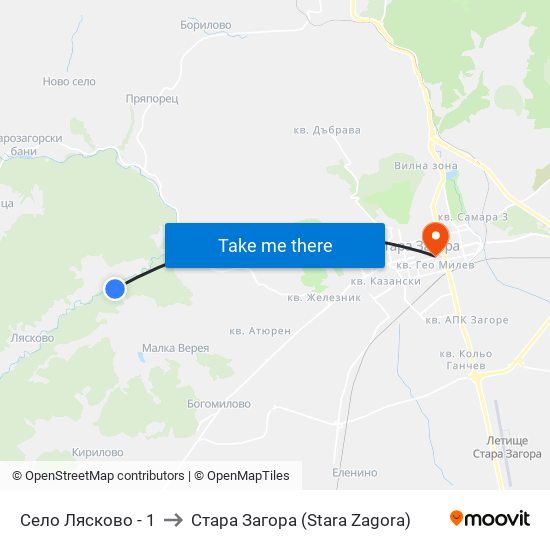 Село Лясково - 1 to Стара Загора (Stara Zagora) map