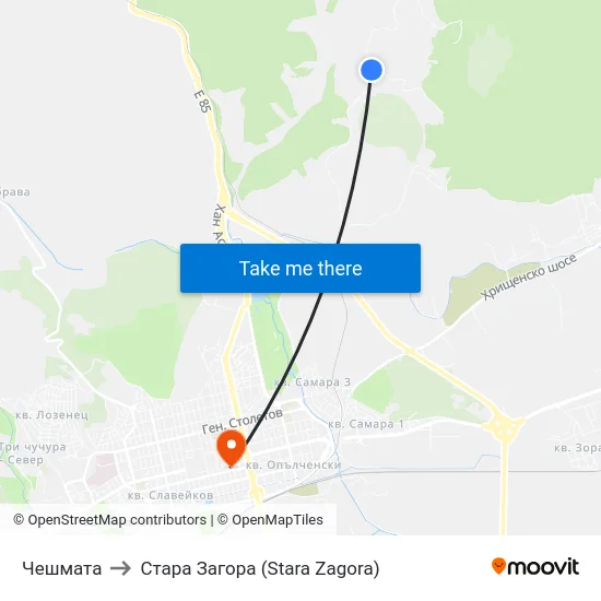 Чешмата to Стара Загора (Stara Zagora) map