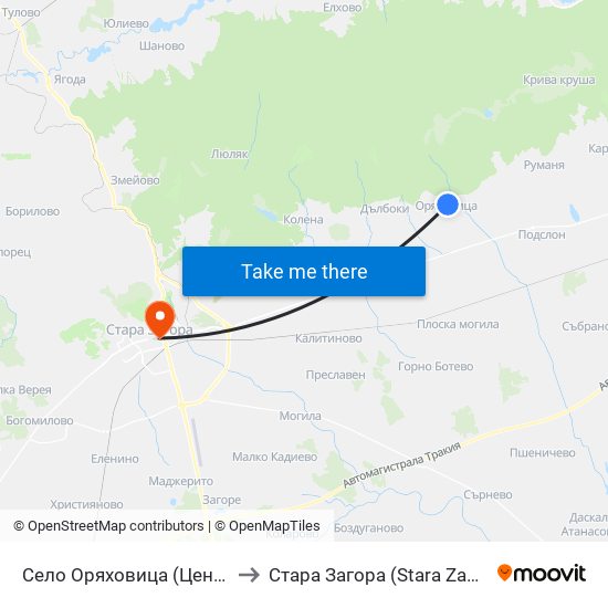 Село Оряховица (Център) to Стара Загора (Stara Zagora) map