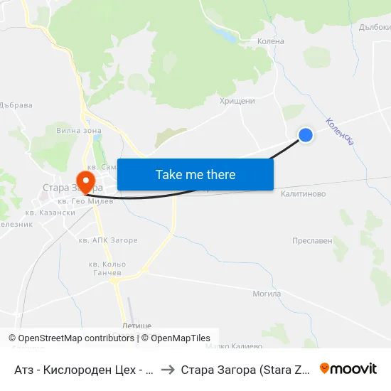 Атз - Кислороден Цех - Запад to Стара Загора (Stara Zagora) map