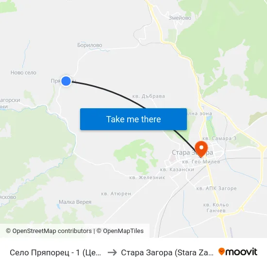 Село Пряпорец - 1 (Център) to Стара Загора (Stara Zagora) map