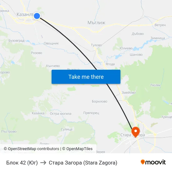 Блок 42 (Юг) to Стара Загора (Stara Zagora) map