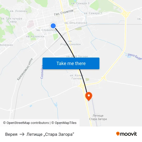 Верея to Летище „Стара Загора“ map