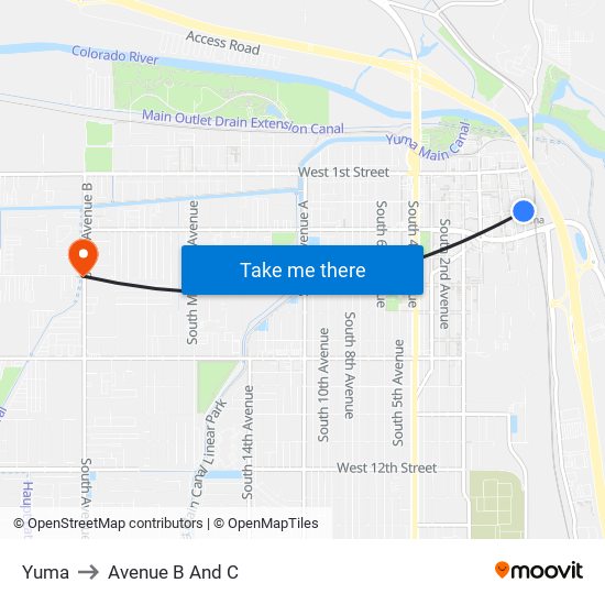 Yuma to Avenue B And C map