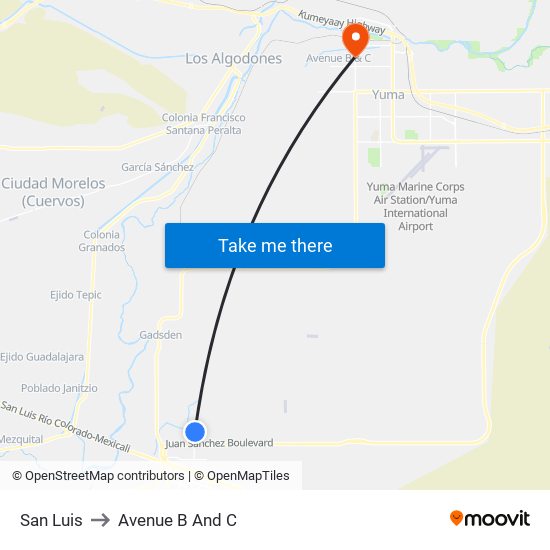 San Luis to Avenue B And C map