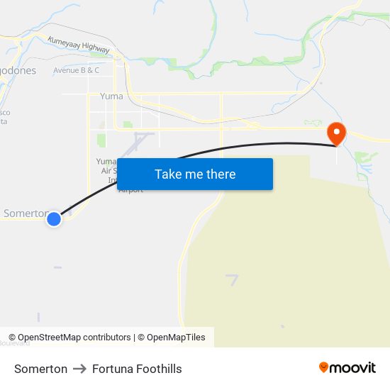 Somerton to Fortuna Foothills map