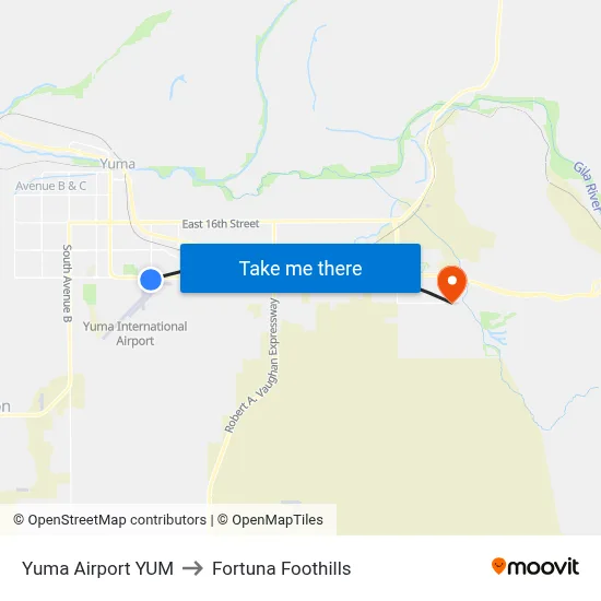 Yuma Airport YUM to Fortuna Foothills map