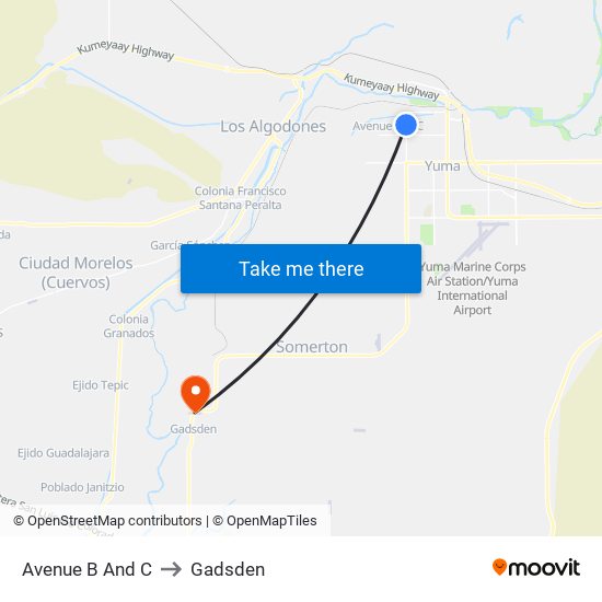 Avenue B And C to Gadsden map