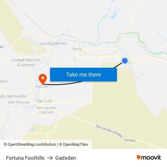 Fortuna Foothills to Gadsden map