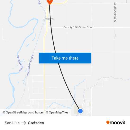 San Luis to Gadsden map