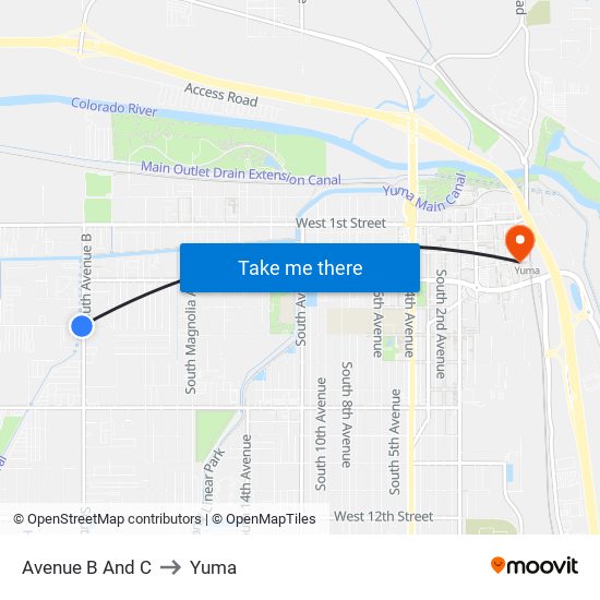 Avenue B And C to Yuma map