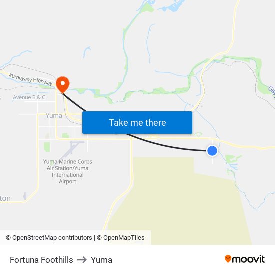 Fortuna Foothills to Yuma map