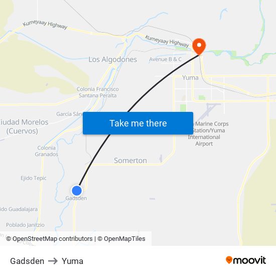 Gadsden to Yuma map