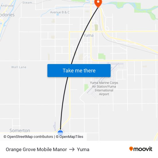 Orange Grove Mobile Manor to Yuma map