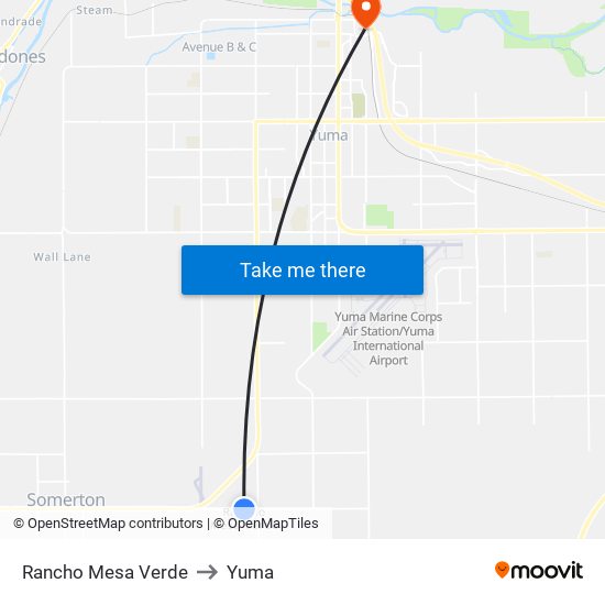 Rancho Mesa Verde to Yuma map