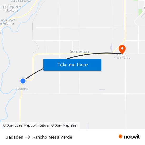 Gadsden to Rancho Mesa Verde map