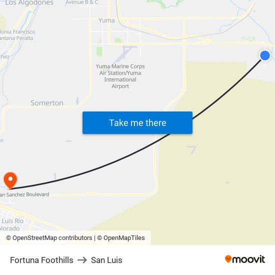 Fortuna Foothills to San Luis map