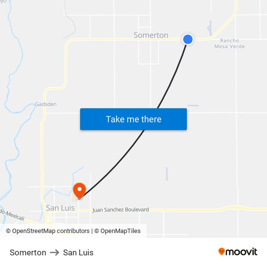 Somerton to San Luis map