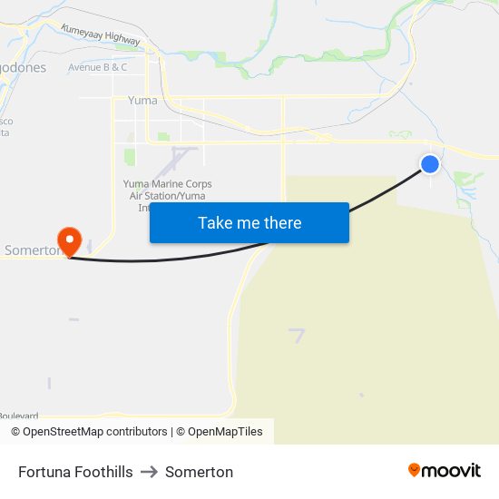 Fortuna Foothills to Somerton map