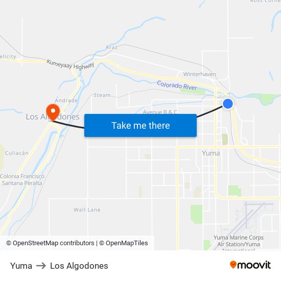 Yuma to Los Algodones map