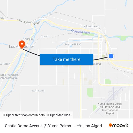 Castle Dome Avenue @ Yuma Palms Parkway to Los Algodones map