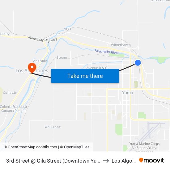 3rd Street @ Gila Street (Downtown Yuma Transit Center) to Los Algodones map