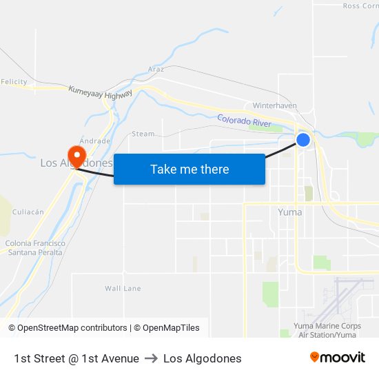 1st Street @ 1st Avenue to Los Algodones map