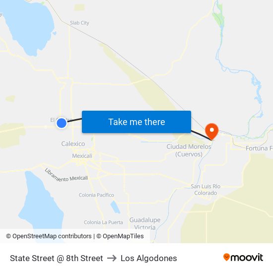 State Street @ 8th Street to Los Algodones map