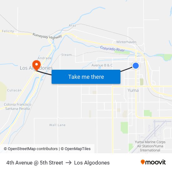 4th Avenue @ 5th Street to Los Algodones map
