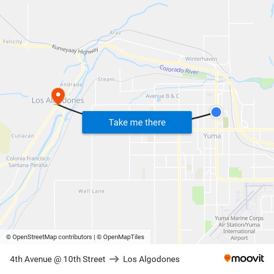 4th Avenue @ 10th Street to Los Algodones map