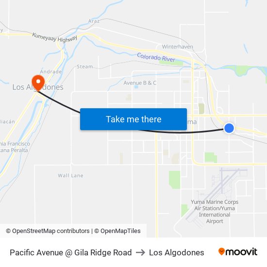 Pacific Avenue @ Gila Ridge Road to Los Algodones map