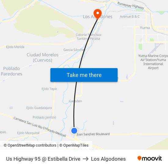 Us Highway 95 @ Estibella Drive to Los Algodones map