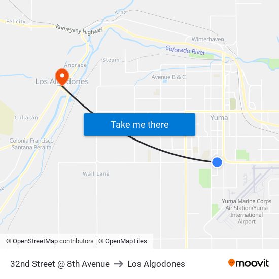 32nd Street @ 8th Avenue to Los Algodones map