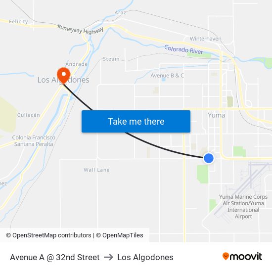 Avenue A @ 32nd Street to Los Algodones map