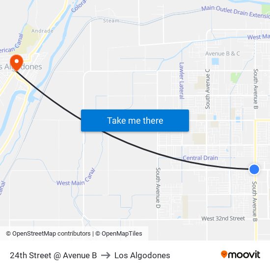 24th Street @ Avenue B to Los Algodones map