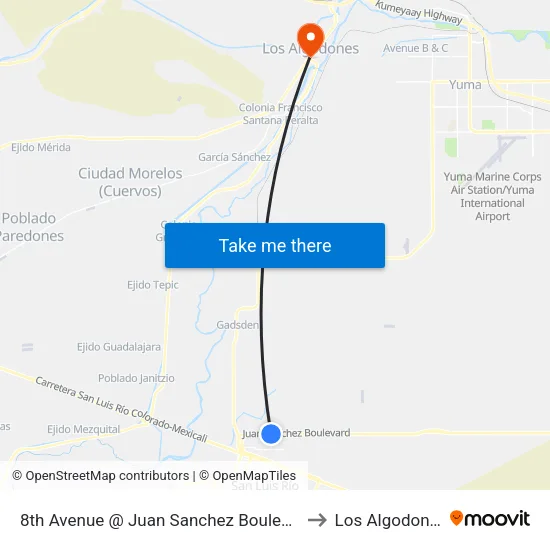 8th Avenue @ Juan Sanchez Boulevard to Los Algodones map