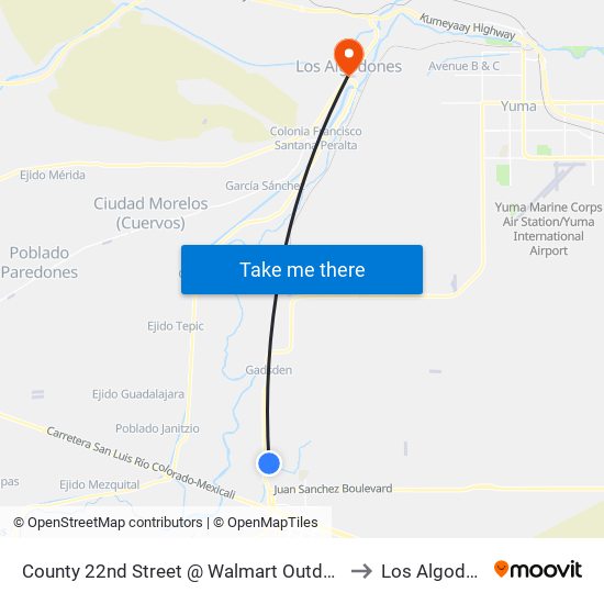 County 22nd Street @ Walmart Outdoor Living to Los Algodones map