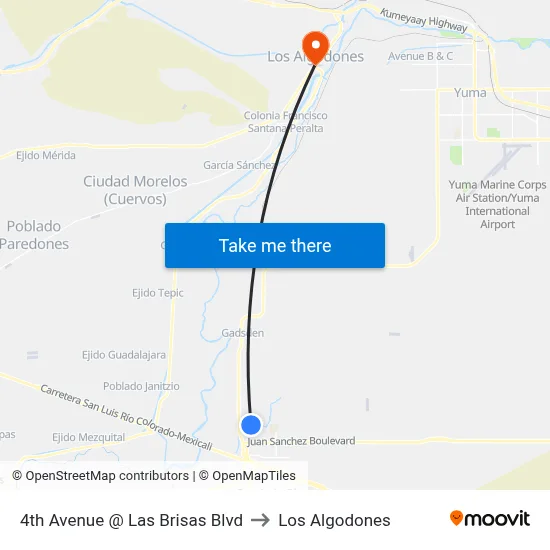 4th Avenue @ Las Brisas Blvd to Los Algodones map