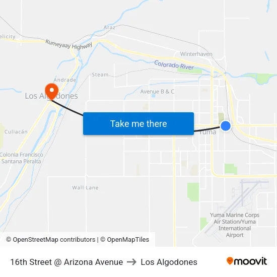 16th Street @ Arizona Avenue to Los Algodones map
