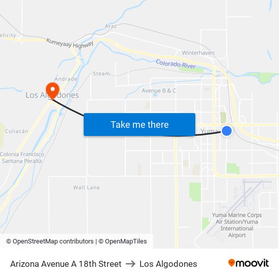 Arizona Avenue A 18th Street to Los Algodones map