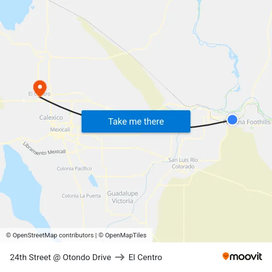 24th Street @ Otondo Drive to El Centro map