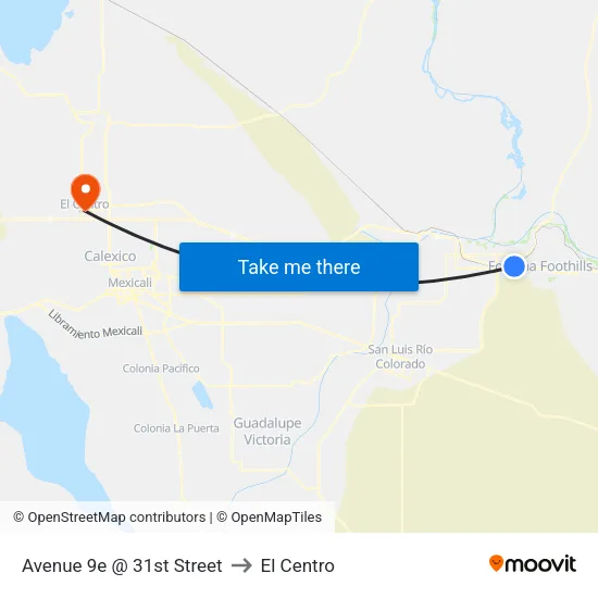 Avenue 9e @ 31st Street to El Centro map
