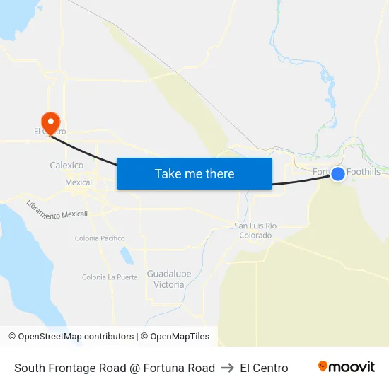 South Frontage Road @ Fortuna Road to El Centro map