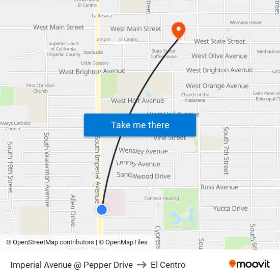 Imperial Avenue @ Pepper Drive to El Centro map