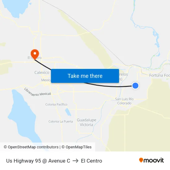 Us Highway 95 @ Avenue C to El Centro map