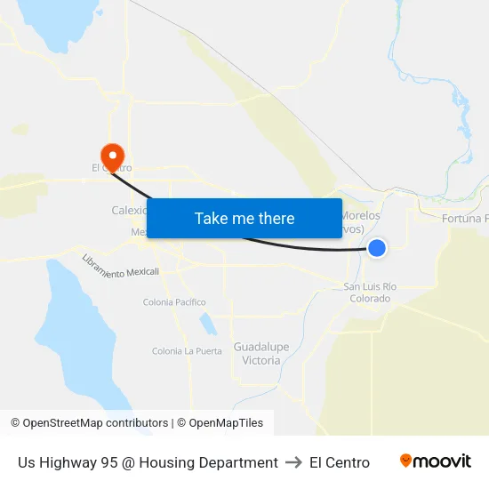 Us Highway 95 @ Housing Department to El Centro map