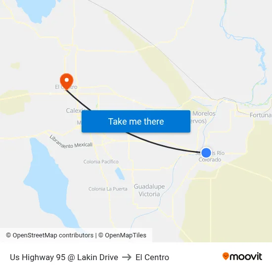 Us Highway 95 @ Lakin Drive to El Centro map