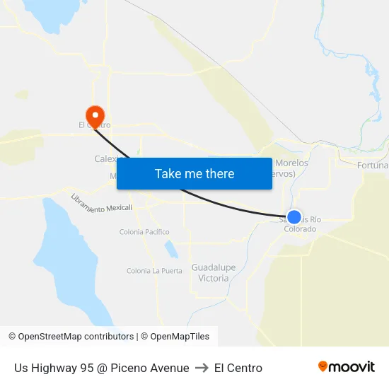Us Highway 95 @ Piceno Avenue to El Centro map