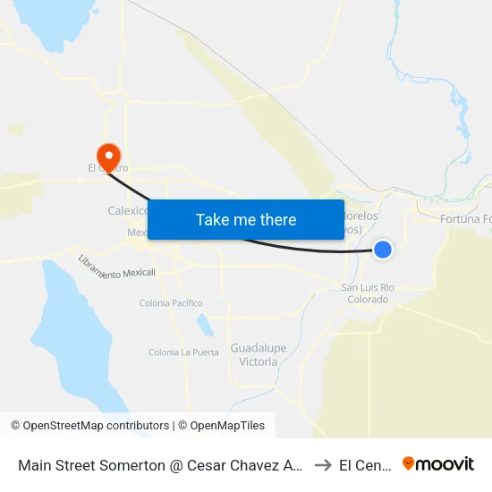 Main Street Somerton @ Cesar Chavez Avenue to El Centro map